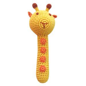 NWT Cheengoo Organic Crocheted Stick Rattle - Giraffe Yellow